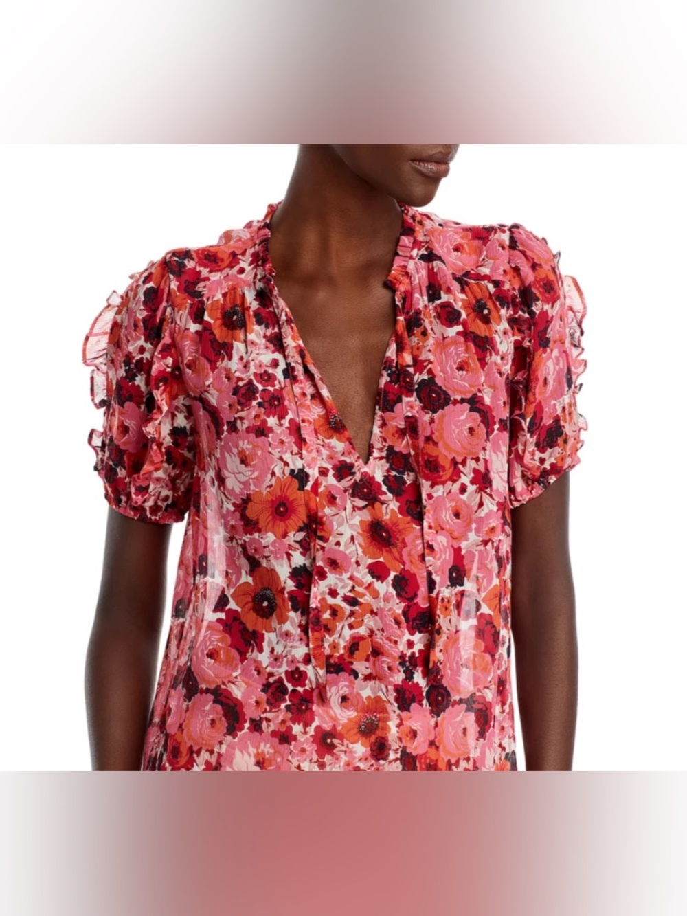 PAIGE Dandelion Silk Split Neck Top - Size L
